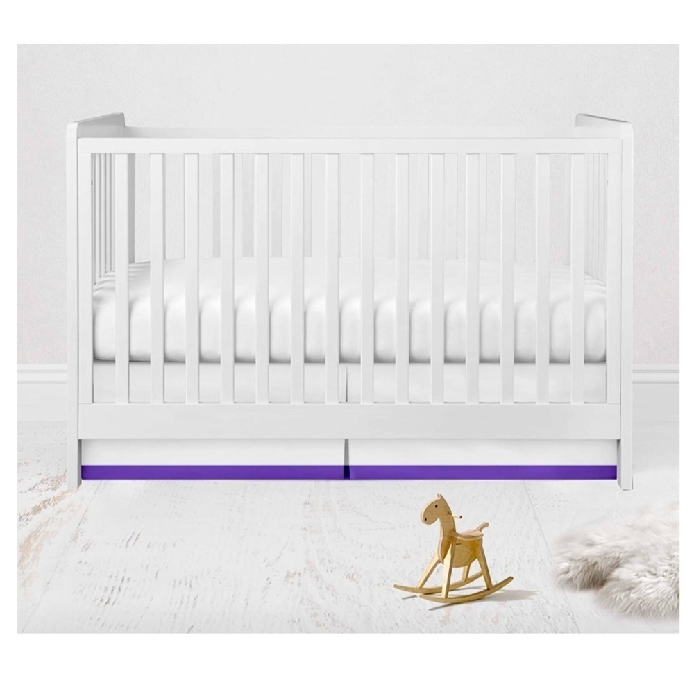 Bacati Crib Skirt Toddler Bed Skirt Cotton 13 In Drop White Purple Border Band - Picture 9 of 9
